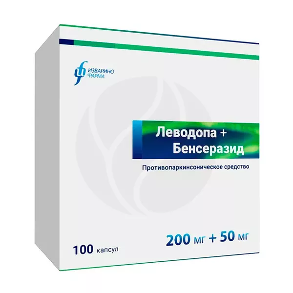 Изображение товара Леводопа+Бенсеразид капсулы Изварино Фарма 200мг+50мг для лечения Паркинсона Изображение товара Леводопа+Бенсеразид капсулы Изварино Фарма 200мг+50мг для лечения Паркинсона