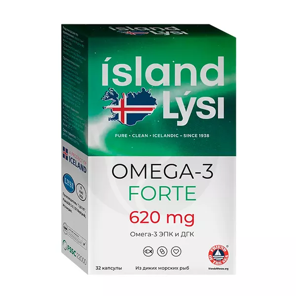 Изображение товара Lysi Омега 3 форте капсулы 620мг 32 шт Исландия Изображение товара Lysi Омега 3 форте капсулы 620мг 32 шт Исландия