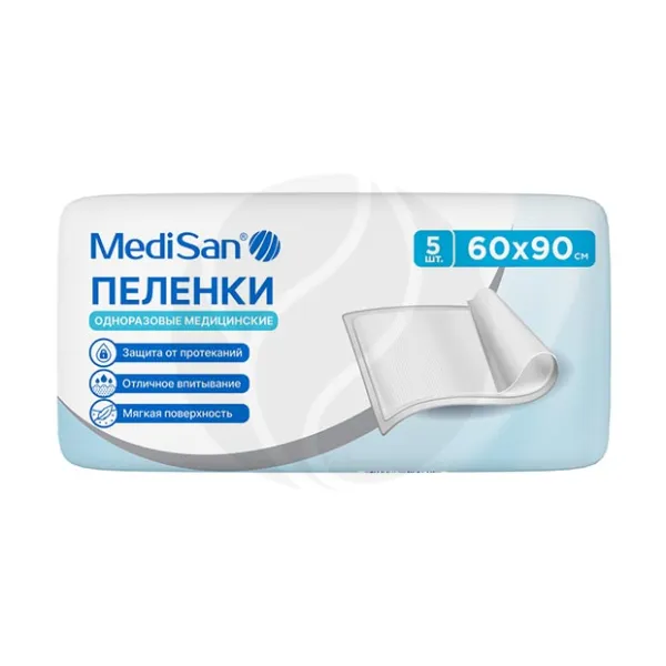 Изображение товара MediSan пеленки одноразовые медицинские (60х90см), 5шт Изображение товара MediSan пеленки одноразовые медицинские (60х90см), 5шт