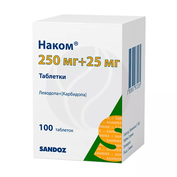 Изображение товара Препарат Наком 250 мг+25 мг для лечения болезни Паркинсона
