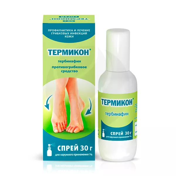 Изображение товара Термикон спрей д/наружн. прим. 1%, 30г - противогрибковый препарат