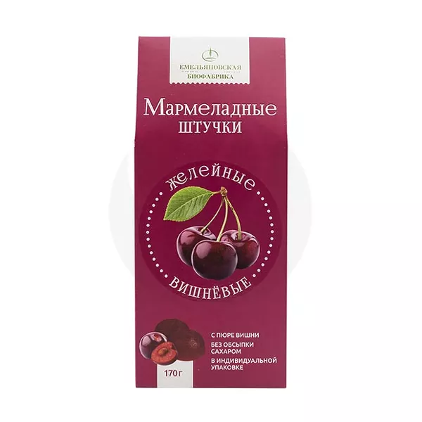 Изображение товара Мармелад желейный вишнёвый 170г натуральный без сахара с пюре вишни