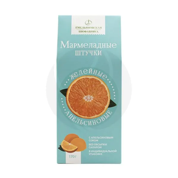 Изображение товара Желейный апельсиновый мармелад 170 г без обсыпки сахаром натуральный вкус