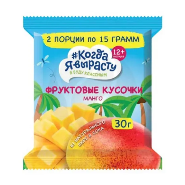 Изображение товара Когда я вырасту фруктовые кусочки яблоко, манго (12+ мес), 30г Изображение товара Когда я вырасту фруктовые кусочки яблоко, манго (12+ мес), 30г