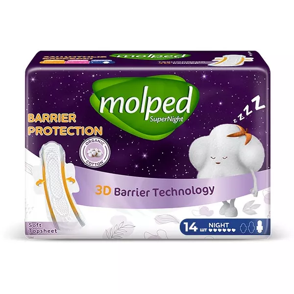 Изображение товара Прокладки ночные Molped Super Night с защитными барьерами и крылышками Изображение товара Прокладки ночные Molped Super Night с защитными барьерами и крылышками