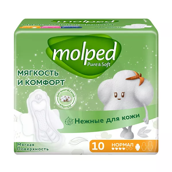 Изображение товара Molped Pure&soft прокладки мягкая поверхность 10шт гипоаллергенные для умеренных выделений Изображение товара Molped Pure&soft прокладки мягкая поверхность 10шт гипоаллергенные для умеренных выделений