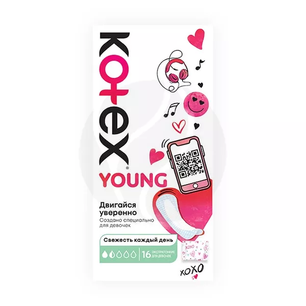 Изображение товара Kotex Young Young прокладки ежедневные для девочек, 16шт Изображение товара Kotex Young Young прокладки ежедневные для девочек, 16шт