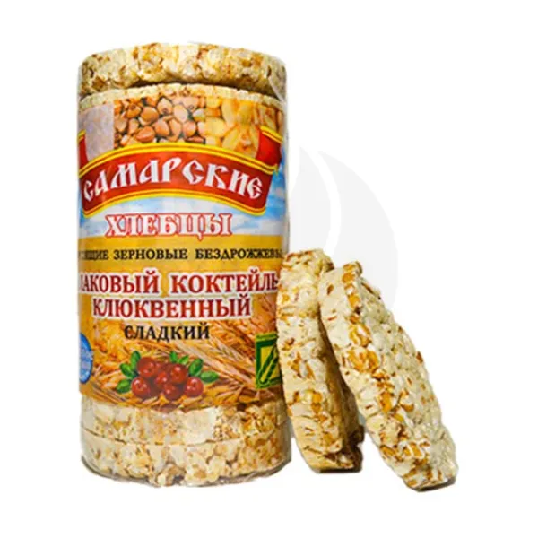Изображение товара Самарские хлебцы круглые злаковый коктейль клюквенный сладкий 100г