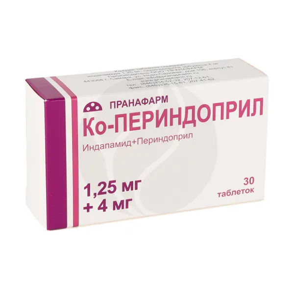 Изображение товара Ко-Периндоприл таблетки покрыт. 1,25мг+4мг №30 Пранафарм