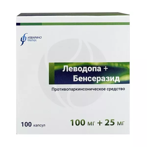 Изображение товара Леводопа+Бенсеразид капсулы 100мг+25мг, №100 Изварино Изображение товара Леводопа+Бенсеразид капсулы 100мг+25мг, №100 Изварино