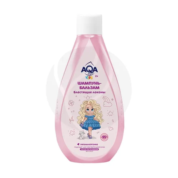 Изображение товара AQA baby KIDS шампунь-бальзам для девочек блестящие локоны 250мл гипоаллергенно