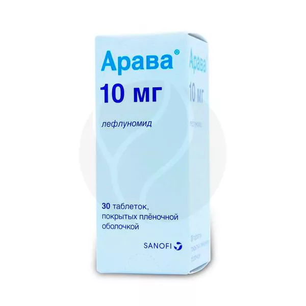 Изображение товара Арава таблетки покрыт. п/о 10мг №30 для лечения ревматоидного и псориатического артрита Изображение товара Арава таблетки покрыт. п/о 10мг №30 для лечения ревматоидного и псориатического артрита