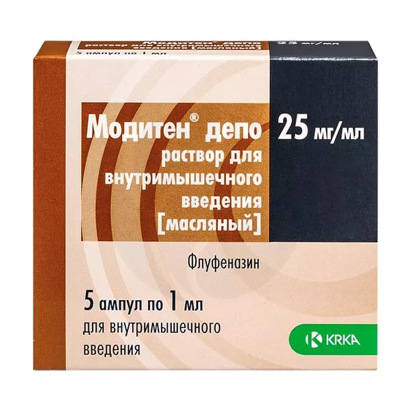 Изображение товара Модитен депо раствор д/в/м введ. масляный 25мг/мл, 1мл №5 Изображение товара Модитен депо раствор д/в/м введ. масляный 25мг/мл, 1мл №5