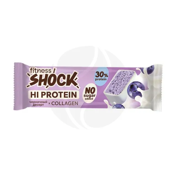 Изображение товара Fitness Shock Hi protein батончик черничный десерт, без сахара, 40г