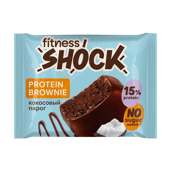 Изображение товара Fitness Shock брауни кокосовый пирог, без сахара, 50г
