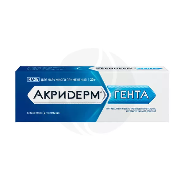 Изображение товара Акридерм Гента мазь д/наружн. прим. 0,05%+0,1%, 30г Изображение товара Акридерм Гента мазь д/наружн. прим. 0,05%+0,1%, 30г