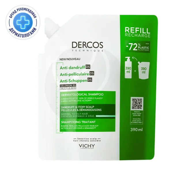 Изображение товара Vichy Dercos шампунь-уход против перхоти для нормальных и жирных волос 390 мл