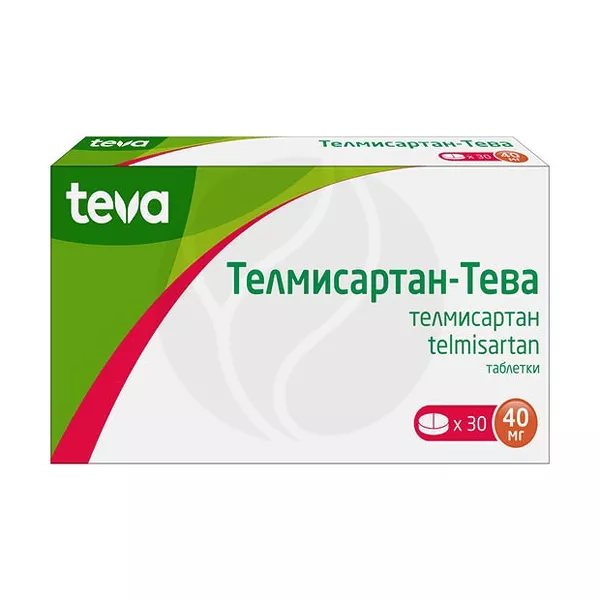 Изображение товара Телмисартан-Тева 40мг таблетки для лечения гипертензии и профилактики сердечно-сосудистых заболеван Изображение товара Телмисартан-Тева 40мг таблетки для лечения гипертензии и профилактики сердечно-сосудистых заболеван
