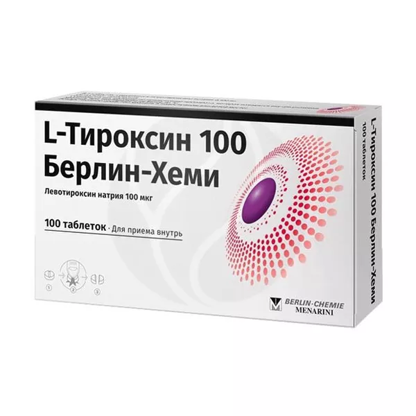 Изображение товара L-тироксин 100 Берлин-Хеми таблетки 100мкг, №100 Изображение товара L-тироксин 100 Берлин-Хеми таблетки 100мкг, №100