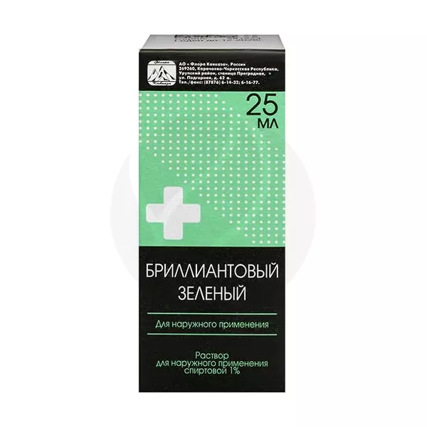 Изображение товара Бриллиантовый зеленый раствор д/наружн. прим. спиртовой 1%, 25мл Изображение товара Бриллиантовый зеленый раствор д/наружн. прим. спиртовой 1%, 25мл