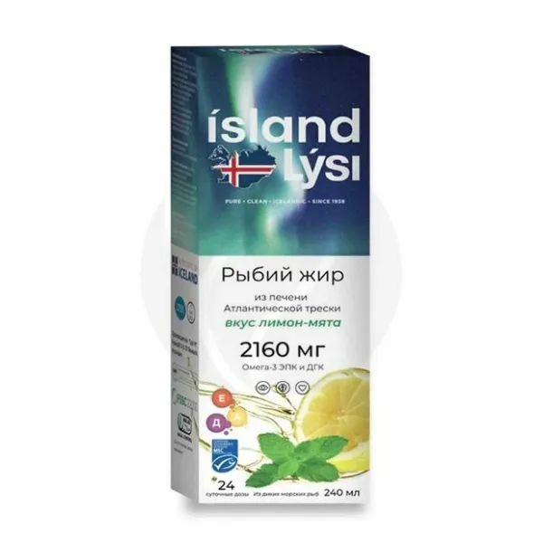 Изображение товара Lysi Рыбий жир жидкость со вкусом лимон-мята 240 мл для иммунитета и здоровья