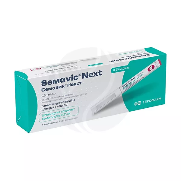Изображение товара Семавик Некст раствор для подкожного введения 0,25мг/доза 3мл №1+4иглы