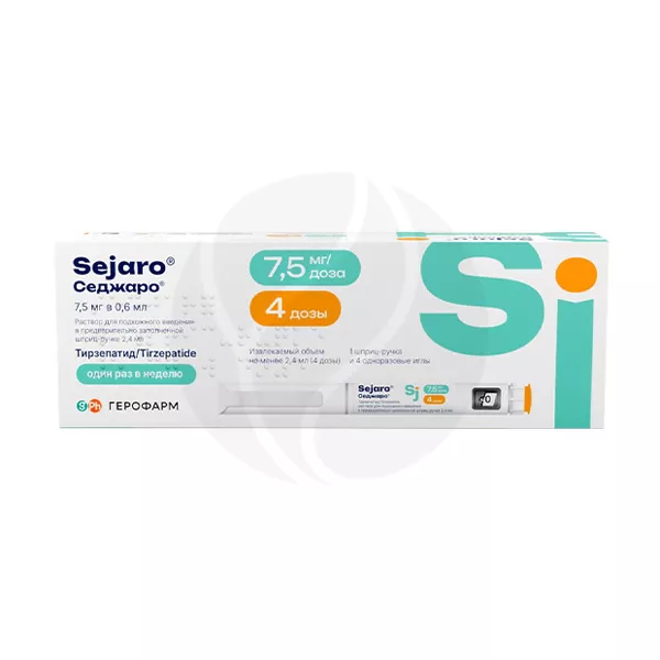 Изображение товара Седжаро раствор д/п/к введ. 7,5мг/доза, 2,4мл №1+4иглы Изображение товара Седжаро раствор д/п/к введ. 7,5мг/доза, 2,4мл №1+4иглы