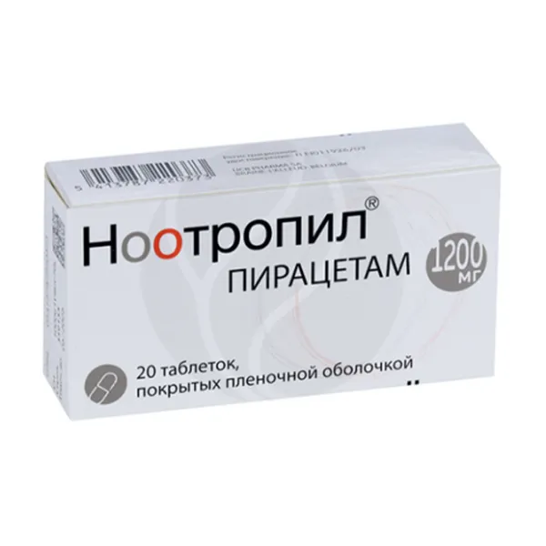 Изображение товара Ноотропил таблетки покрыт. п/о 1200мг, №20 Изображение товара Ноотропил таблетки покрыт. п/о 1200мг, №20