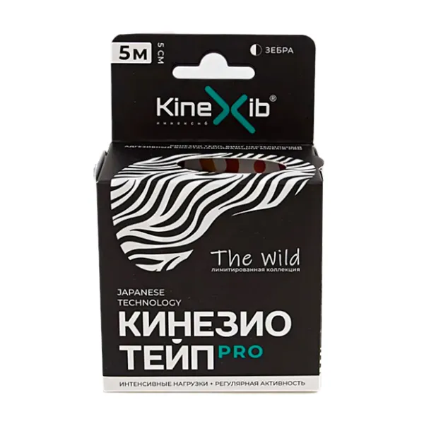 Изображение товара Kinexib Pro бинт нестерильный адгезивный восстанавливающий Кинезио тейп Зебра, 5мх5см
