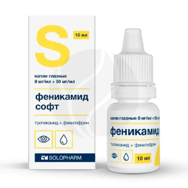 Изображение товара Капли глазные Феникамид софт 8 мг/мл+50 мг/мл 10 мл для расширения зрачка