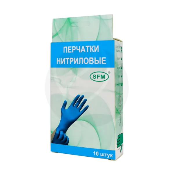 Изображение товара Перчатки нитриловые смотровые нестерильные L 5 пар SFM голубой