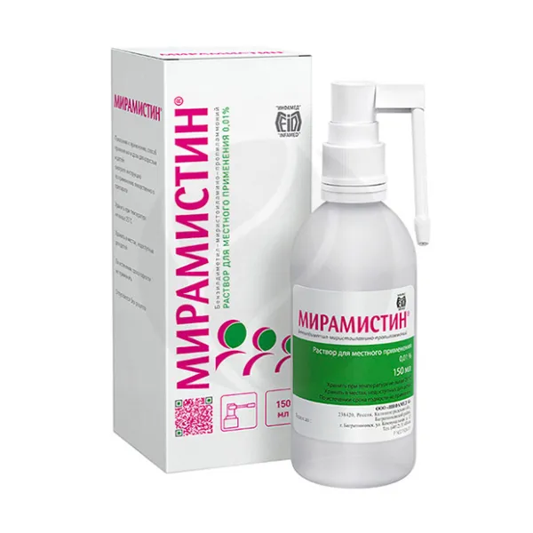 Изображение товара Мирамистин раствор 0,01% 150 мл с распылителем для лечения и профилактики инфекций