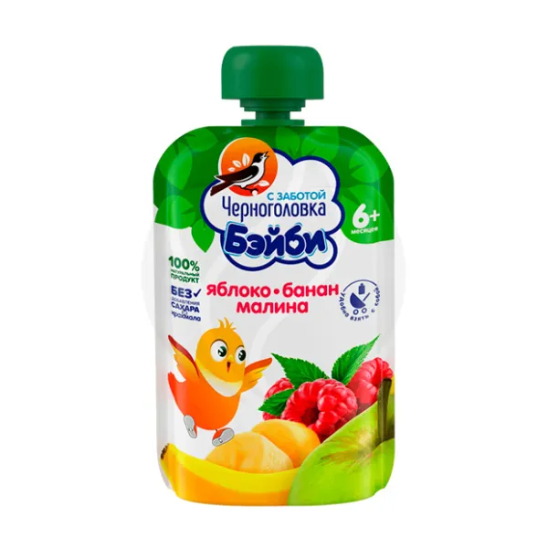 Изображение товара Черноголовка Бэйби пюре яблоко банан малина 85г для детей после 6 месяцев