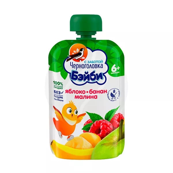 Изображение товара Черноголовка Бэйби пюре яблоко банан малина 85г для детей после 6 месяцев
