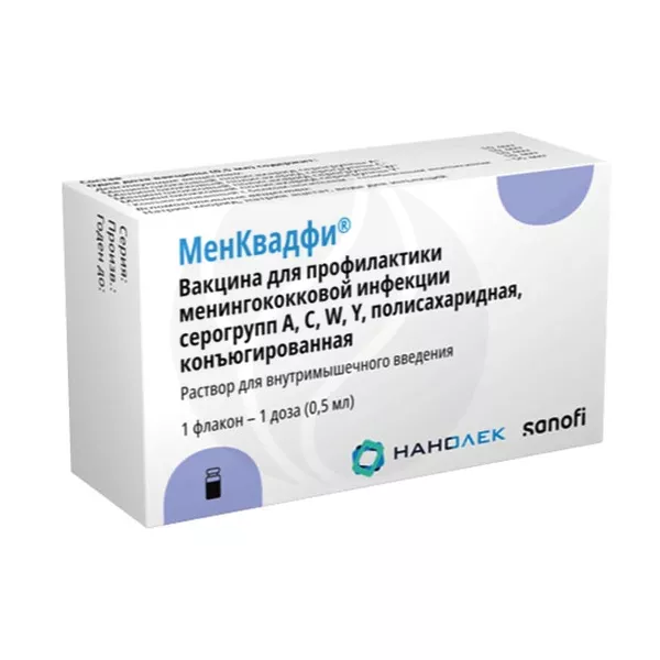 Изображение товара Вакцина МенКвадфи раствор д/в/м введ. 0,5мл/доза, №1 0,5мл Изображение товара Вакцина МенКвадфи раствор д/в/м введ. 0,5мл/доза, №1 0,5мл