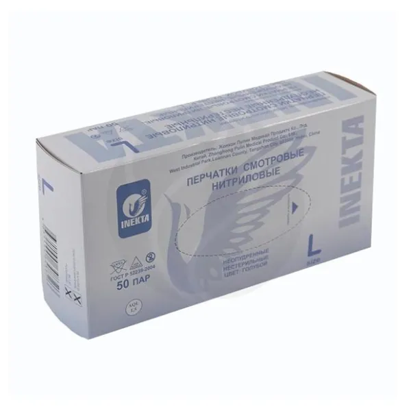 Изображение товара Inekta перчатки смотровые нитриловые неопудренные нестерильные, L, голубые, 50 пар