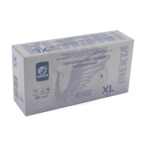 Изображение товара Inekta перчатки смотровые нитриловые неопудренные нестерильные, р.XL, цвет голубой, 50пар Изображение товара Inekta перчатки смотровые нитриловые неопудренные нестерильные, р.XL, цвет голубой, 50пар