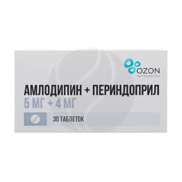 Изображение товара Амлодипин+Периндоприл таблетки 5мг+4мг для гипертензии Россия ОЗОН