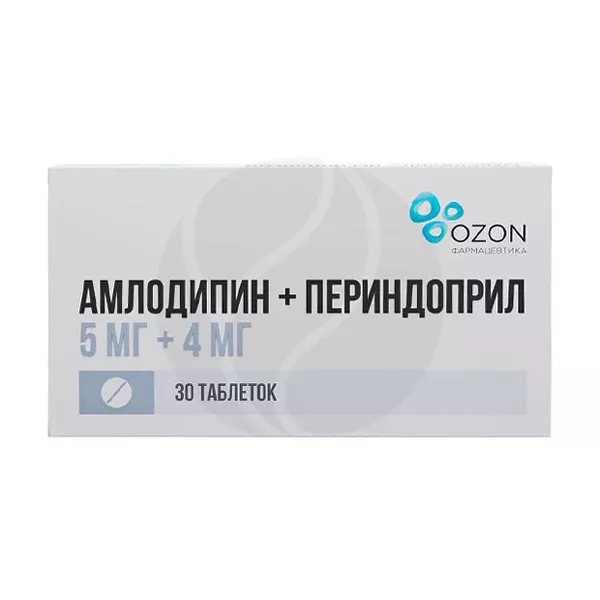 Изображение товара Амлодипин+Периндоприл таблетки 5мг+4мг для гипертензии Россия ОЗОН Изображение товара Амлодипин+Периндоприл таблетки 5мг+4мг для гипертензии Россия ОЗОН
