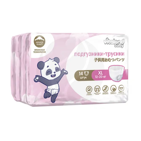 Изображение товара Vitaland baby подгузники-трусики XL 14 шт для детей 12-20 кг комфорт и защита Изображение товара Vitaland baby подгузники-трусики XL 14 шт для детей 12-20 кг комфорт и защита