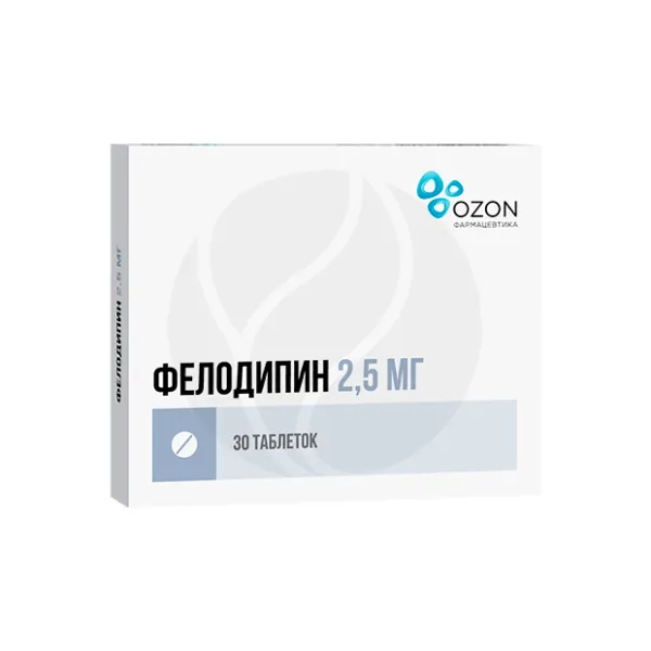 Изображение товара Фелодипин таблетки с пролонгированным высвобождением 2,5 мг, 30 штук Изображение товара Фелодипин таблетки с пролонгированным высвобождением 2,5 мг, 30 штук