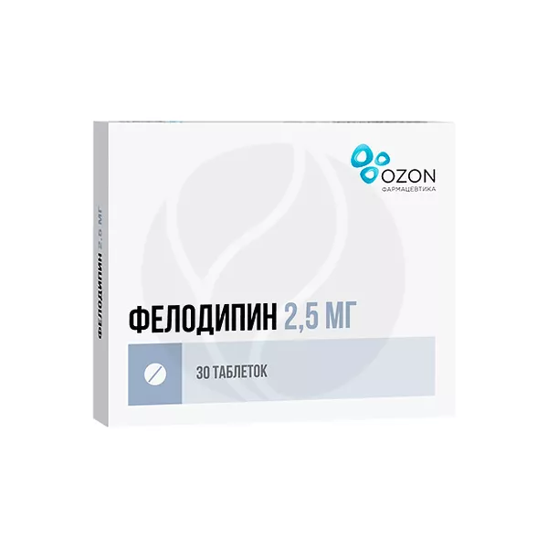 Изображение товара Фелодипин таблетки с пролонгированным высвобождением 2,5 мг, 30 штук Изображение товара Фелодипин таблетки с пролонгированным высвобождением 2,5 мг, 30 штук