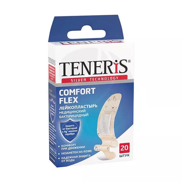 Изображение товара Teneris Comfort Flex бактерицидный лейкопластырь на полимерной основе, 20 шт Изображение товара Teneris Comfort Flex бактерицидный лейкопластырь на полимерной основе, 20 шт