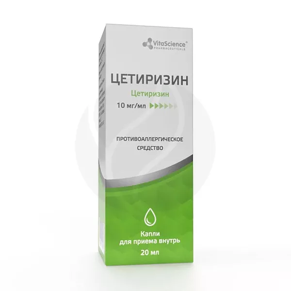 Изображение товара Цетиризин капли внутрь 10мг/мл, 20мл Vitascience