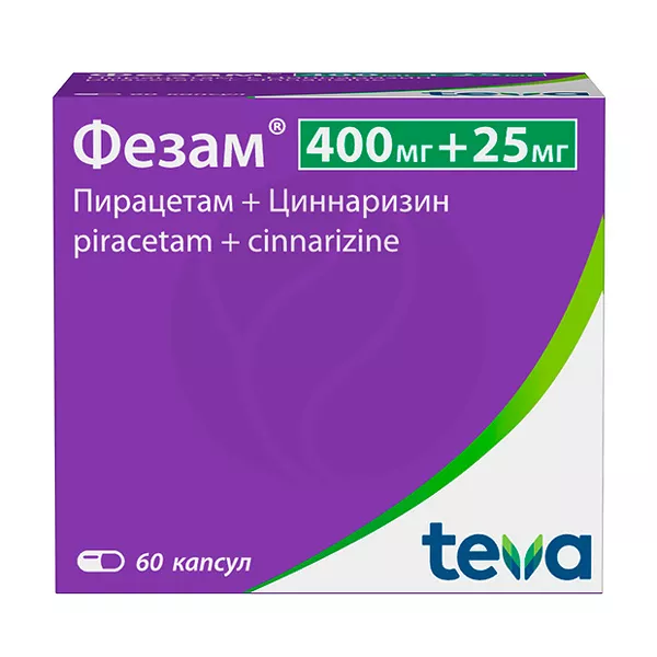 Изображение товара Фезам капсулы 400мг+25мг 60 шт Болгария Изображение товара Фезам капсулы 400мг+25мг 60 шт Болгария