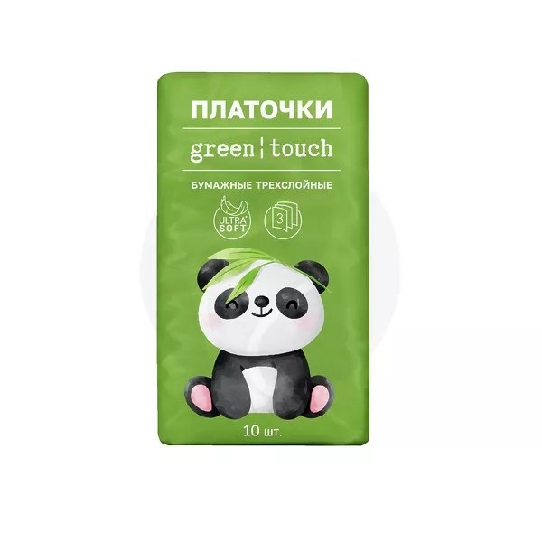 Изображение товара Green touch платочки бумажные носовые трехслойные, 10шт Изображение товара Green touch платочки бумажные носовые трехслойные, 10шт