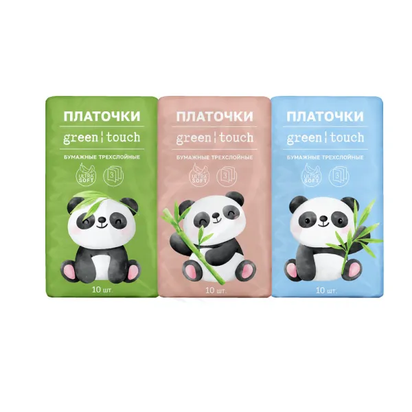 Изображение товара Платки носовые бумажные Green touch, 10х6 в упаковке