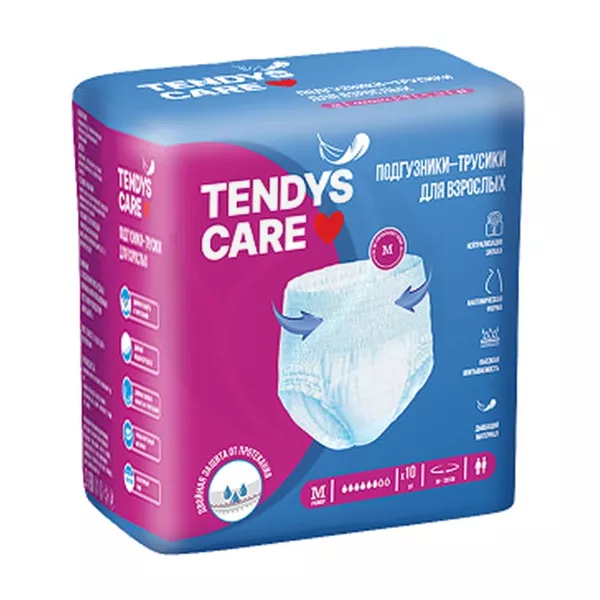 Изображение товара Подгузники-трусы для взрослых Tendys Care M 60-130см, 10шт мягкие и впитывающие Изображение товара Подгузники-трусы для взрослых Tendys Care M 60-130см, 10шт мягкие и впитывающие
