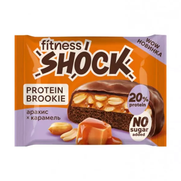 Изображение товара Fitness Shock Protein brookie бисквит арахис и карамель без сахара 50г Изображение товара Fitness Shock Protein brookie бисквит арахис и карамель без сахара 50г