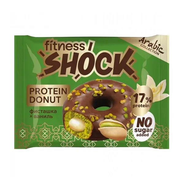 Изображение товара Протеиновое пирожное Fitness Shock Protein донат с фисташкой и ванилью 70 г